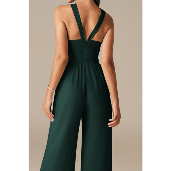 AW BRIDAL 2 XS Dark Emerald Green Lorraine party wide leg jumpsuit NEW B41 - Picture 3 of 7